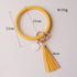 Rainbery Multiful Tassel Keychain Enamel PU Leather O Key Chain Monogram Circle Wristlet Keychain For Women Girls - menochic